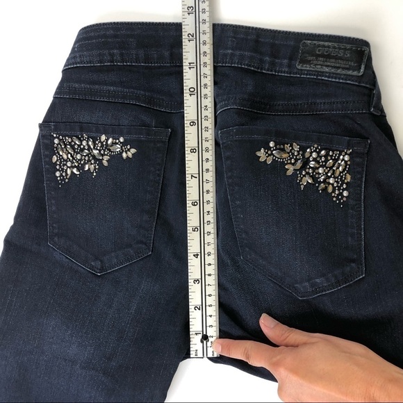 GUESS Brittany Skinny Dark Blue Denim Crystal Pockets Jeans Size 27” - Picture 3 of 12